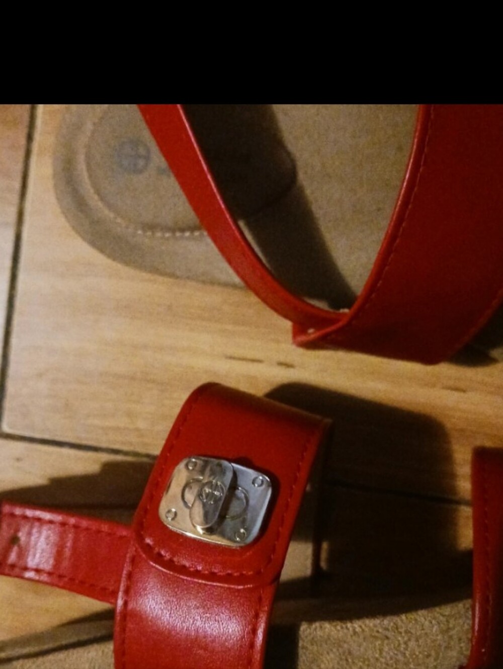 Gianni Bini Red Leather Double-Strap Slingback Sandals - Picture 3 of 6